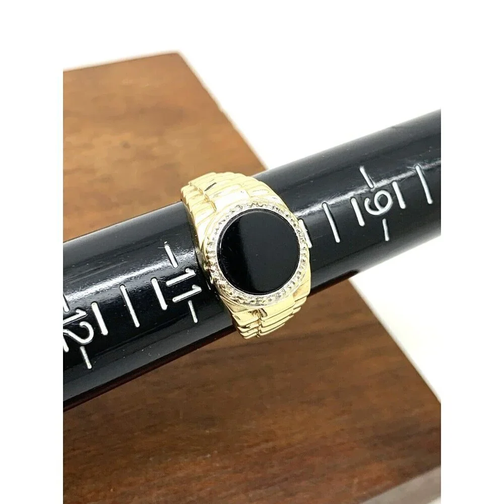 Rolex Style Ring 10k Yellow Gold Diamond Onyx Statement Cocktail Men's S…